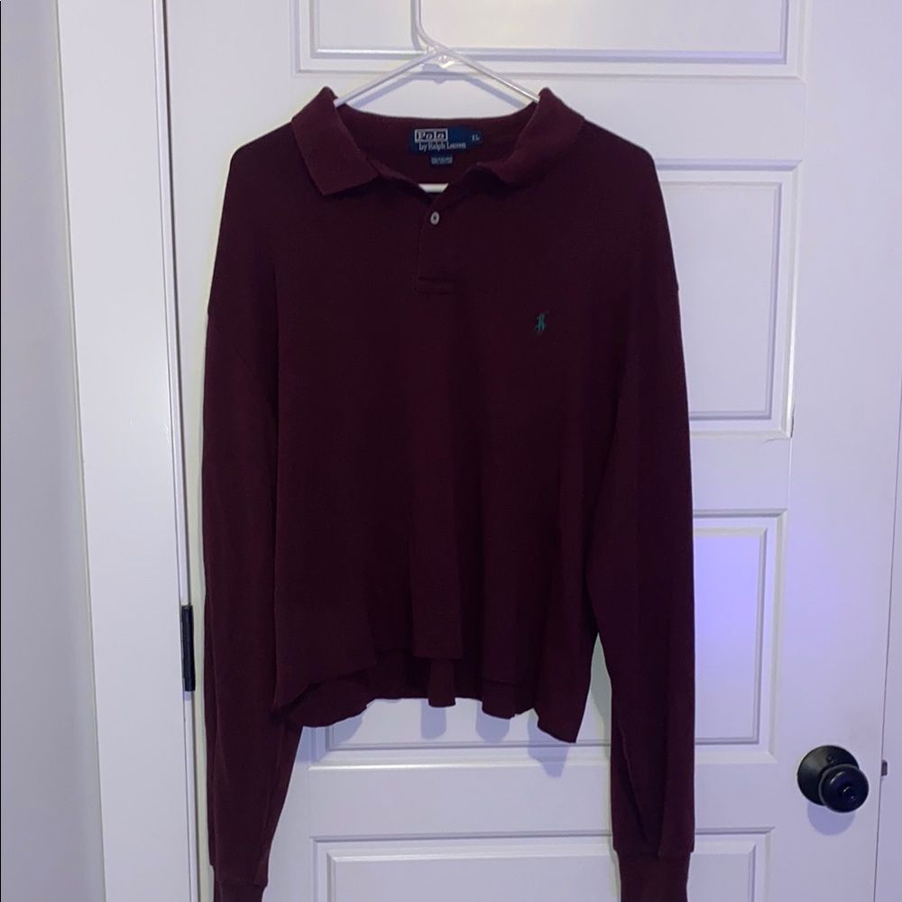 Cropped Burgundy Long Sleeve Polo Shirt